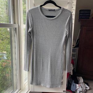Brandy Mellville Gray Ribbed Long Sleeve Mini Dress